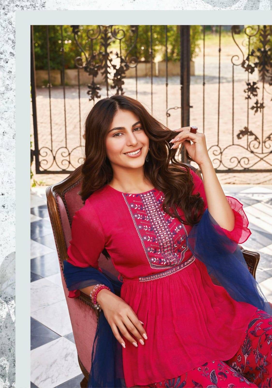 Sassy girl vol-3 by Anu fabrics 7221 TO 7226 SERIES Indian PURE CHINON CHIFFON party wear designer kurti with palazo At Wholesale Price